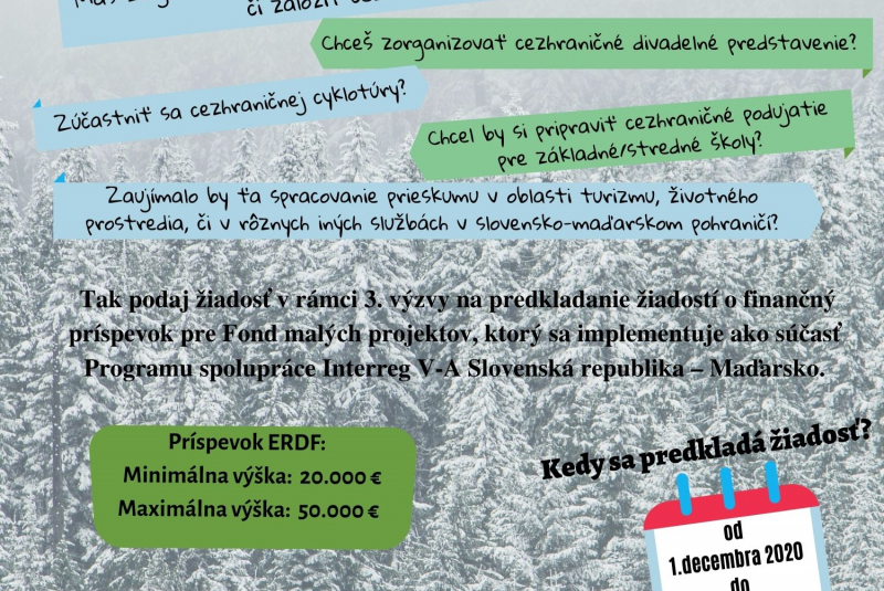 Novinky / POZOR! EZÚS Via Carpatia 1. decembra 2020 vyhlasuje výzvu na predkladanie ŽoFP v rámci Fondu malých projektov